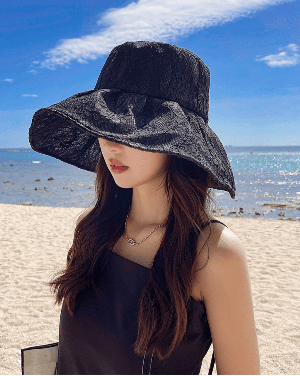 Dame Floppy Solhat UV Beskyttelse Foldbar Rul Op Strand H Black