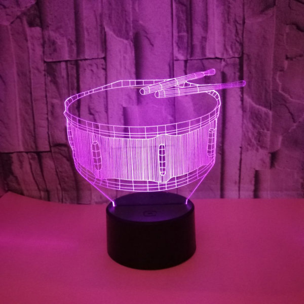 Spela trummor nattlampa, 3D illusionslampa, 7 färger ändras