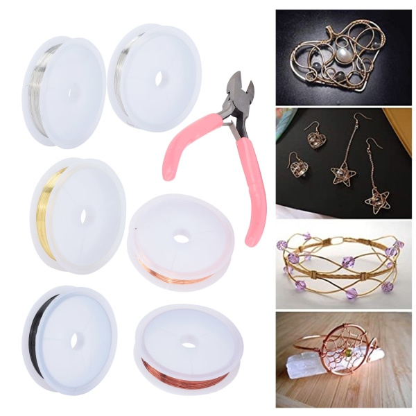 6-pak smykketråd perlesæt messingrulle med mini diagonal tang til DIY Craft Reapir