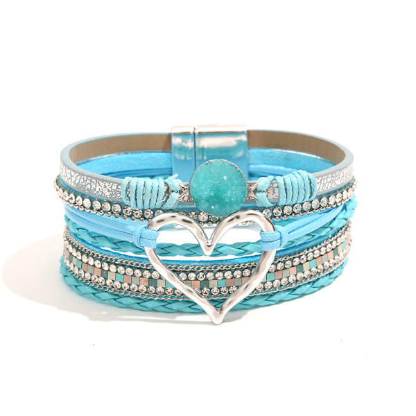 Leopard Armbånd til Kvinder, Boho Læder Wrap Multi-Layer Perle Krystal Armbånd Bangle Smykker Blue