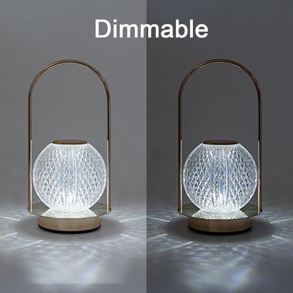 Sladdlös lampa Kristall Batteridriven lampa, Nattlampa för vardagsrum, sovrum, barnrum, utomhus, restaurang, nattduksbord, trådlös laddningsbar dimbar