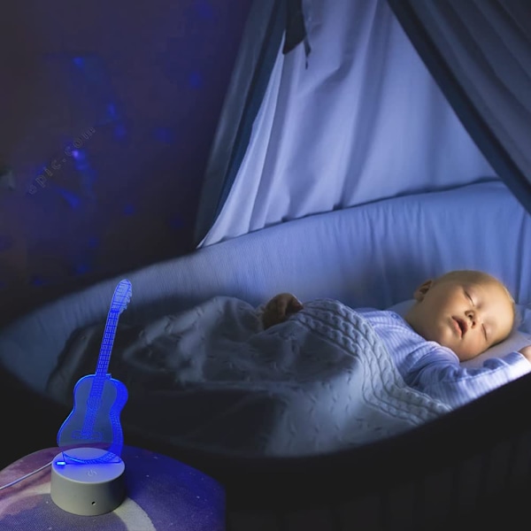 3D Illuusio Yövalo Lamppu Kitara - Kitara 3D Illuusio Lamppu 16 Väriä Vaihtuva 3D Led Yövalo Kosketuslamput (Musta)