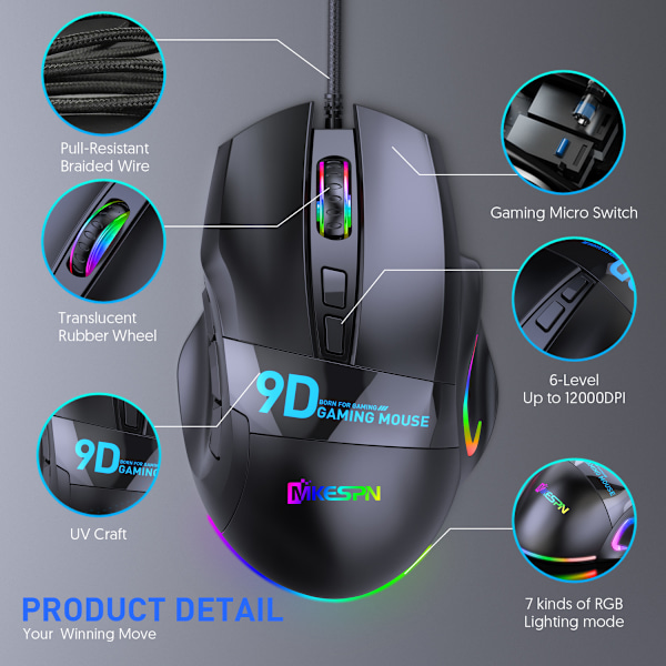 Full Speed Multi Button Gaming Mouse Wired 9 Button Ergonomi