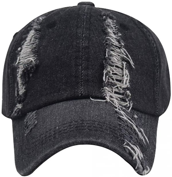 Unisex Flænset Distressed Denim Baseball Cap Trucker Hat Justerbar Black