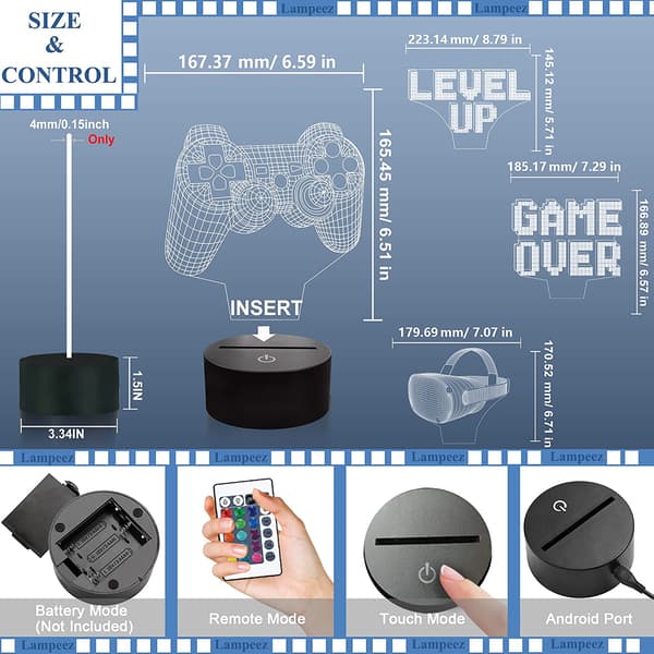 3D Gamepad Lampe Natlys 3D Illusion lampe til børn, Spil O