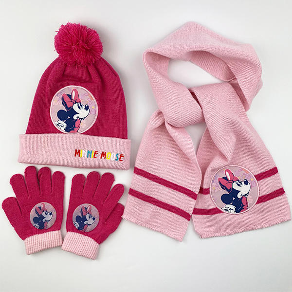 Minnie Mouse Vinterhattset - 3-delat Frysset Vinterhatt, Snöhandskar och Halsduk för Barn, Överraskningsjulklappar och Födelsedagspresenter 3