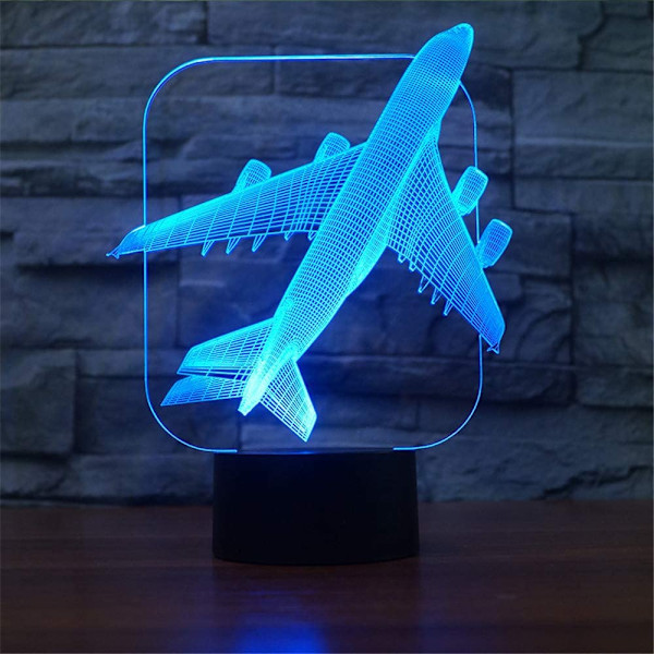 Flygplan 3D LED Civil Optisk Illusion Nattlampa, ZTOP 7 Färgbyte Touch Switch USB-driven Sovrumsdekoration Skrivbordslampa