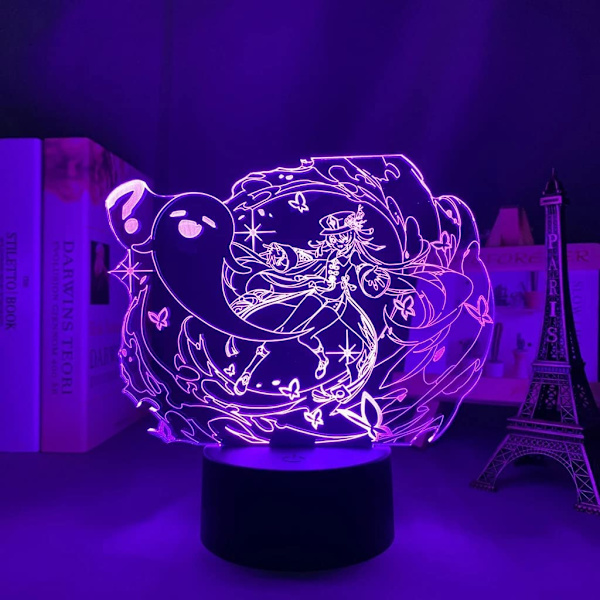 Genshin Impact Hu Tao lampa Spellampa 3D LED Nattlampa 16 Färgväxlande Bordlampa