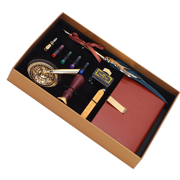 Dip Calligraphy Pen Set Fjær Blekkpose Fontennepenn Gaveeske Sett med Lakk Stempel Verktøy SP139033 Marineblå