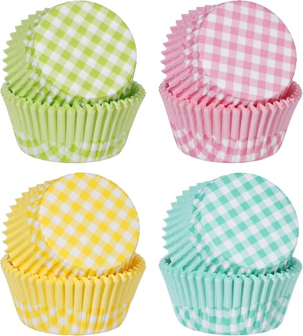 100 stk. Spring Plaid Cupcakeforme, Standard Ovnfaste Muffinsbageforme til Påske Fødselsdag Teselskabsdekoration