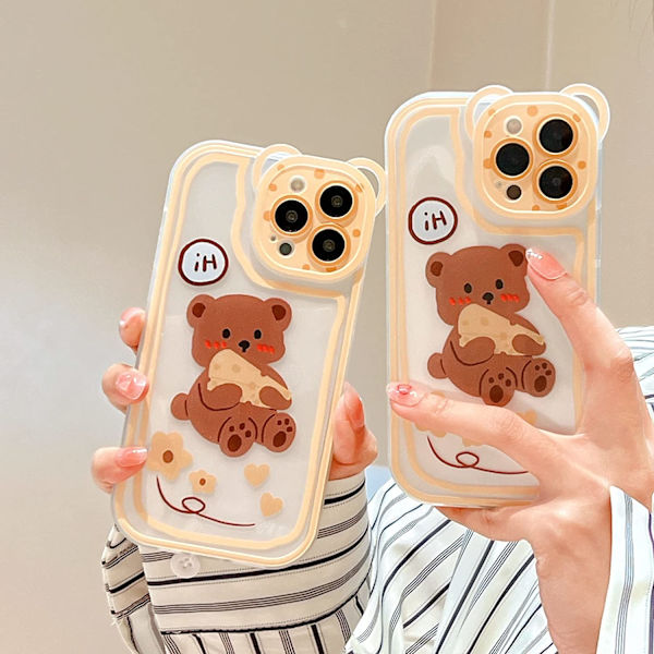 Kompatibel med iPhone 12proCase Transparent Söt Björnhuvud