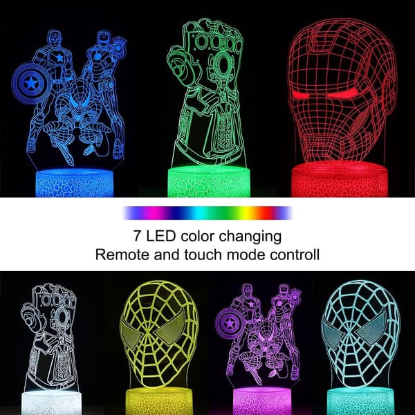3D Illusjon Avengers Nattlys 16 Fargeendring Dekorlampe