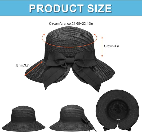 Solhattar för kvinnor UPF 50+ Dam Lättvikt Hopfällbar/Packbar Strand Solhatt Black