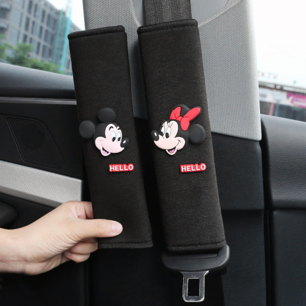 2-Pack Car Supplies Cartoon Side Face Minnie Seat Belt Cover Safety Shoulder Cover Cute Car Accessories Decoration Set (Black)