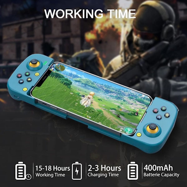 Bluetooth-controller til iPhone, Android, direkte afspilning, lav latenstid, telefoncontroller-gamepad-joystick til Galaxy S23 S22 S21 20 Ultra, iPhone 14 13 1 Blue