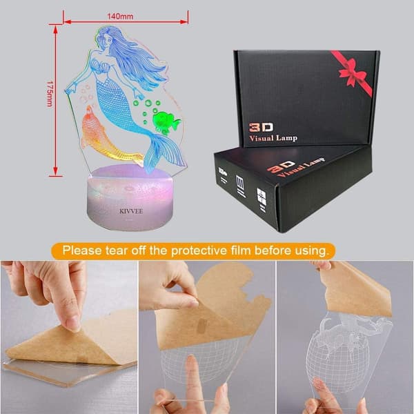 Havfrue 3D Natlampe Illusionslampe Visuel Bordlampe Dynam