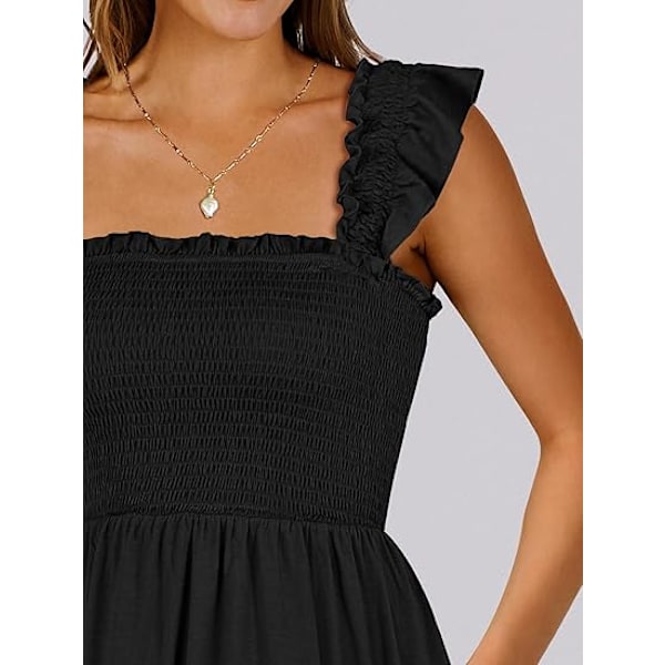Naisten kesän rento hihaton nelikulmainen kaula-aukko mekko 2025 Smocked Ruffle Backless Boho Beach Söpö teini lyhyt aurinkomekko XL