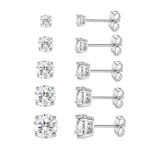 5 Par Ørestikker Sæt 18K Guldbelagt 3-7MM Runde Cubic Zirconia Øreringe Hypoallergeniske Ørestikker til Kvinder