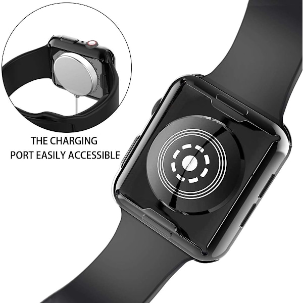 [2-pak] 38mm Etui til Apple Watch  Skærmbeskytter, Total Beskyttende Etui TPU HD Ultra-Tyndt Cover (1 Sort + 1 Transparent)