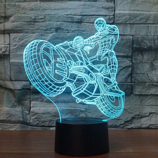 3D Illusion Natlampe Motorcykel 7 Farveskift Touch Swit