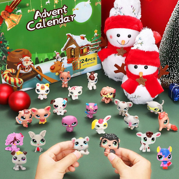 Adventskalender 2024 Mini Shop Husdjursleksaker, 24-dagars Nedräkningskalendrar Söta Husdjursfigurer för Barnfans, Jesus Julnedräkningsgåva, Festfavorit A