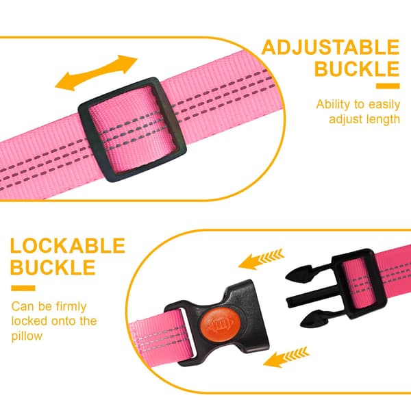 2-pack hundbilsbältesset, 3-i-1 nackstödsmonterat säkerhetskoppel för fordon, justerbar nylonrem med elastisk buffert och reflex black+pink