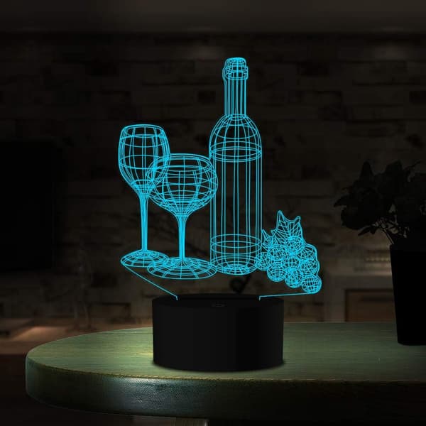 Viinilasi Pullo Yövalo Kosketuskytkin Pöytä 3D Optinen