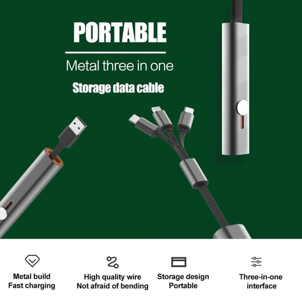Metallisk tre-i-ett-datakabel typ-C Micro USB lämplig för