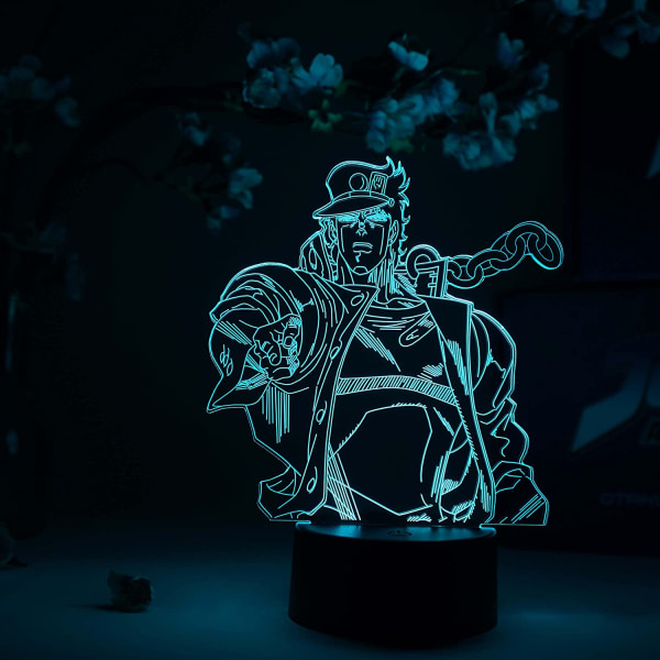 Jotaro Kujo Otaku Lampe – JoJo's Bizarre Adventure – Anime Lampe Figur Nattlys, 16 Farger RGB LED – Fjernkontroll