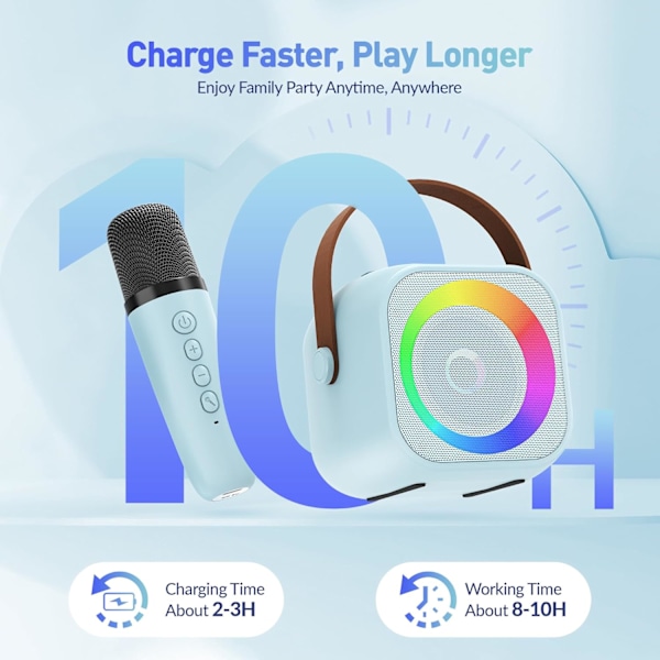Mini Karaoke-laite, kannettava Bluetooth-karaokekaiutin 2 langattomalla mikrofonilla ja juhlavaloilla lapsille ja aikuisille, syntymäpäivä blue