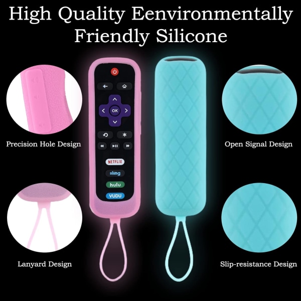 2-pack fjärrkontrollskydd passar till Roku TV | Onn Roku | TCL Hisense Roku silikon skyddande kontrollhylsa Universal för Roku Express 2021 | Rok D