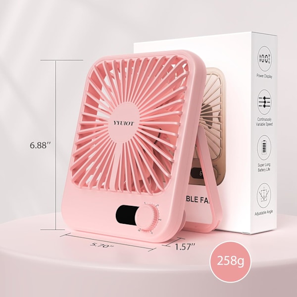 Pöytätuuletin akkukäyttöinen, USB ladattava tuuletin, 2400 mAh 180° hiljainen henkilökohtainen tuuletin tehonäytöllä, 100 nopeutta säädettävä pöytätuuletin