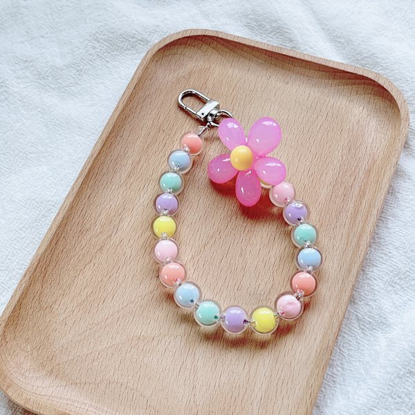 Mobiltelefon Rem Hänge Blommig Armband Kreativ Hängande Rep Nyckelring Mobiltelefon Lanyard Pärlblommig Anti-Lost Telefonfodral Lanyard Purple Flower