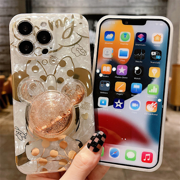 Sarjakuvakuori iPhonelle ja Bling Sparkle -puhelinteline Söpö puhelinkotelo tytöille naisille Minnie iPhone Xs Max