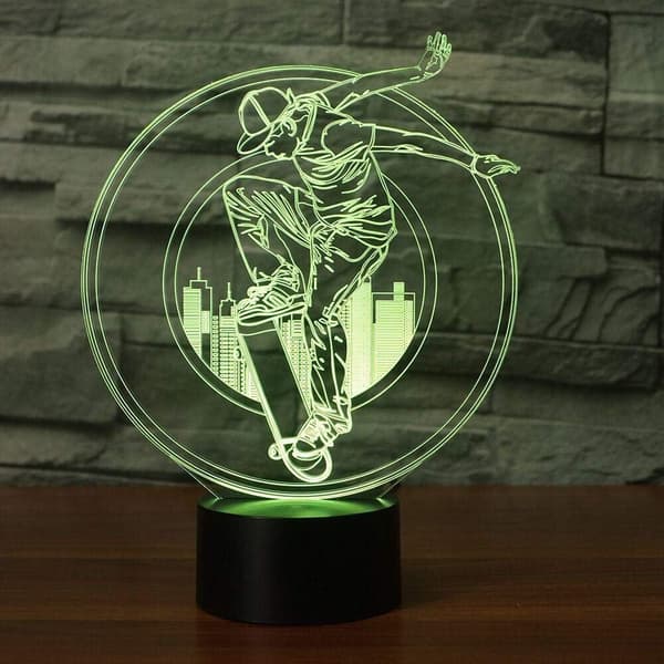 3D Illusjon Nattlys LED Skateboard Gutt Bordlampe Nattbord
