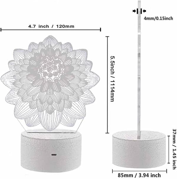 3D Nattlys Lotusblomst Inspirasjon Optisk Illusjon Lampe