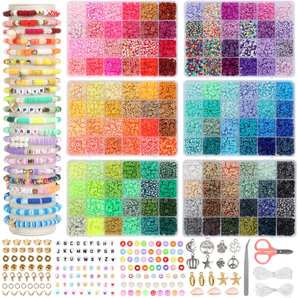 15000 stk, 144 farver lerperler, armbåndsfremstillingssæt til piger 8-12, polymer Heishi perler til smykker, til kunsthåndværk julegaver