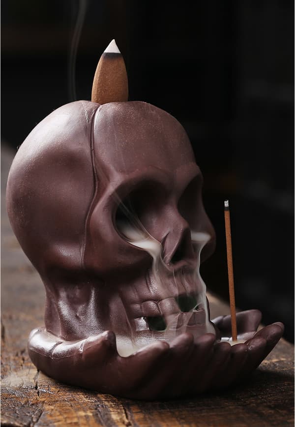 Vandfald Backflow Røgelsesbrænder, Sort Skelet&Hånd Keramisk Holder, Mystisk Flydende Røg Aroma Diffuser til Hjemmekontor Meditation Skeleton + Hand 1