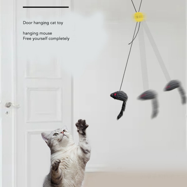 Ovessa riippuva hiiri-kissalelu interaktiivinen säädettävä sisäänvedettävä kissanpyydämiseen tarkoitettu hiirilelu kolmiomaisella koukulla kissoille