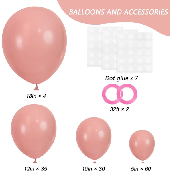 129 st Retro Rosa Ballonger Latex Blush Ballonger Olika Storlekar 18 12 10 5 Tum Fest Ballong Kit för Alla Hjärtans Dag Födelsedag Baby Shower Bröllop Pr Retro Pink