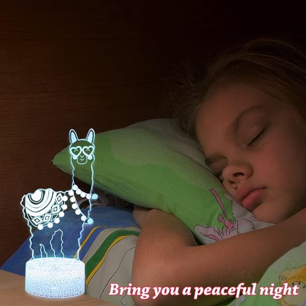 Lama Nattlampe, 3D Alpaca Illusjonslamper Barn LED Des