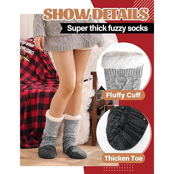 Dame Slippersokker Antislipp Fuzzy Fluffy Tykke Varme Hyttekoselige Komfortable Myke Fleece Hjemmegrep Sokker Grey