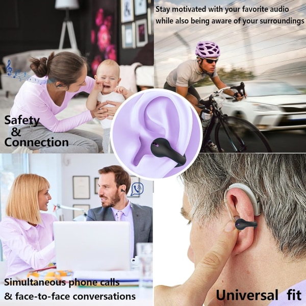 Trådløse øreklips-knopper, klips på øretelefoner, åbne hovedtelefoner, Bluetooth-knogleledningsheadset, øretelefoner, hovedtelefoner, ledende hovedtelefoner Purple