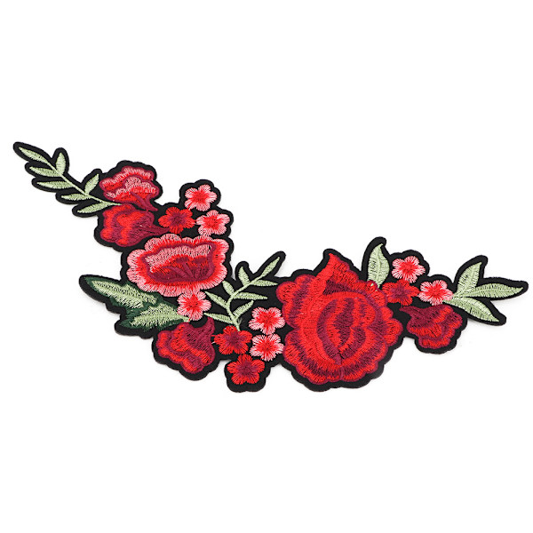 Plommonblomma Ros Broderad Patch DIY Dekoration Tyg Strykjärn Sy Märke Hantverk Tillbehör