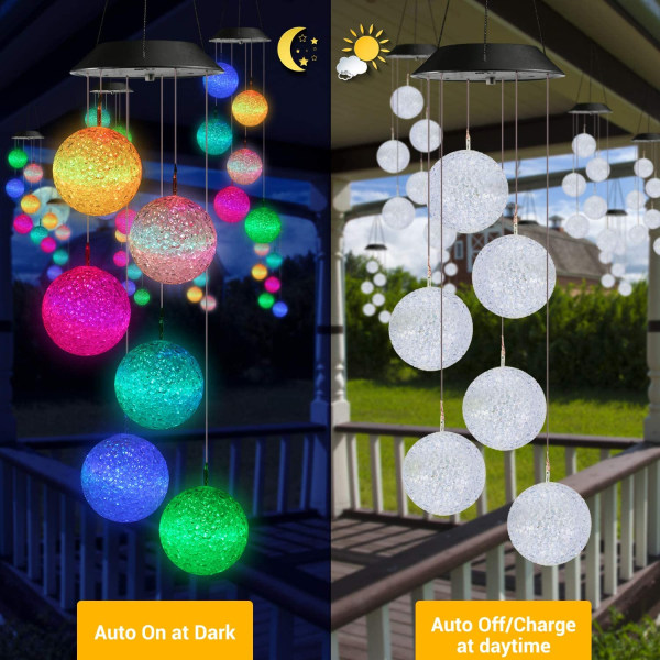 Aurinkokäyttöinen tuulikello, väriä vaihtavat pallotuulettimet, LED-koriste mobiili, lahjat äidille, vedenpitävä