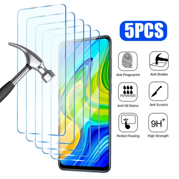 5st Sceeen-skydd för Redmi Note 9 Pro härdat glas