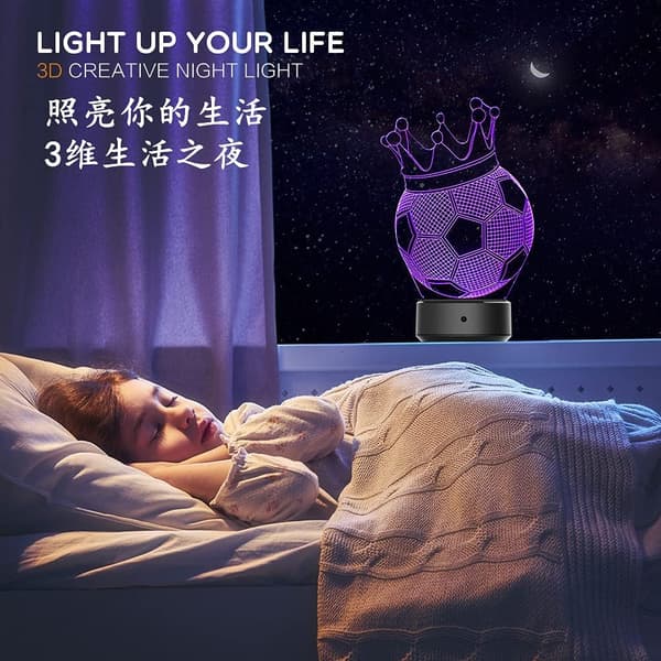 Jalkapallo 3D LED-lamppu, 7 väriä optinen illuusio