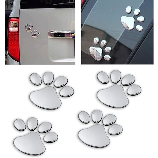 3D Chrome Hundepot Klistremerke Dekal Auto Bil Emblem Dekal Dekorasjon (Sølv)