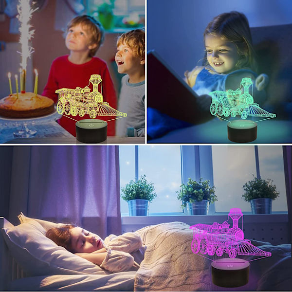 Tog 3D Gave Lampe, Attivolife Illusion Hologram Natlampe med Timer Fjernbetjening 16 Farver Skiftende