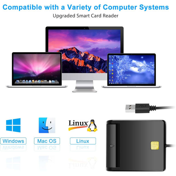 CAC-kortläsare Militär, CAC-läsare, Smart Card Reader DOD Military USB Common Access CAC, Kompatibel med Windows, Mac OS och Linux, Plug N Play, C